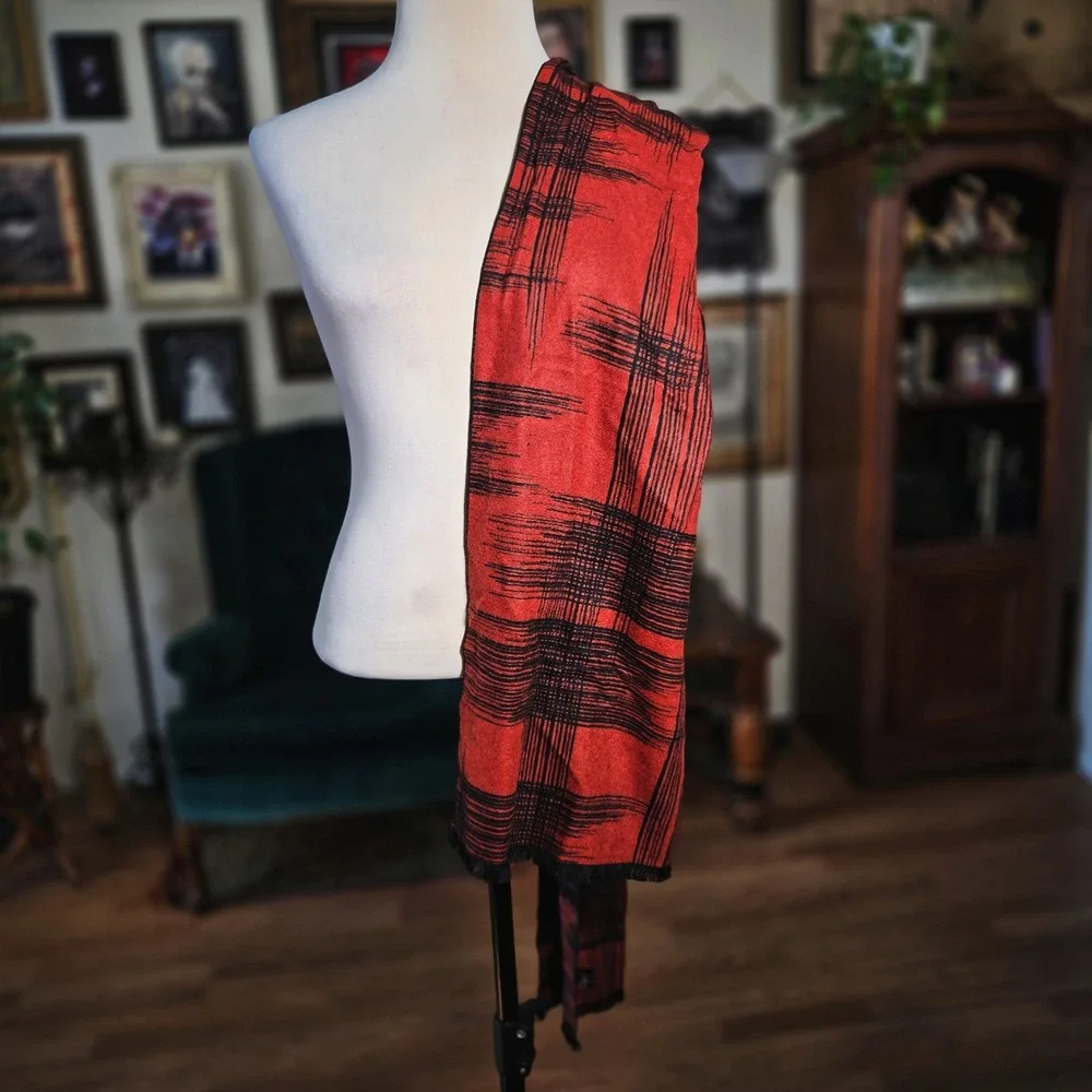 Cashmere Scarf Red Black Plaid Check Soft Winter Neck Warmer Fringe Wrap 70x12
